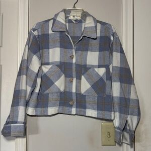 For the Republic oversized plaid flannel cropped jacket button up size S